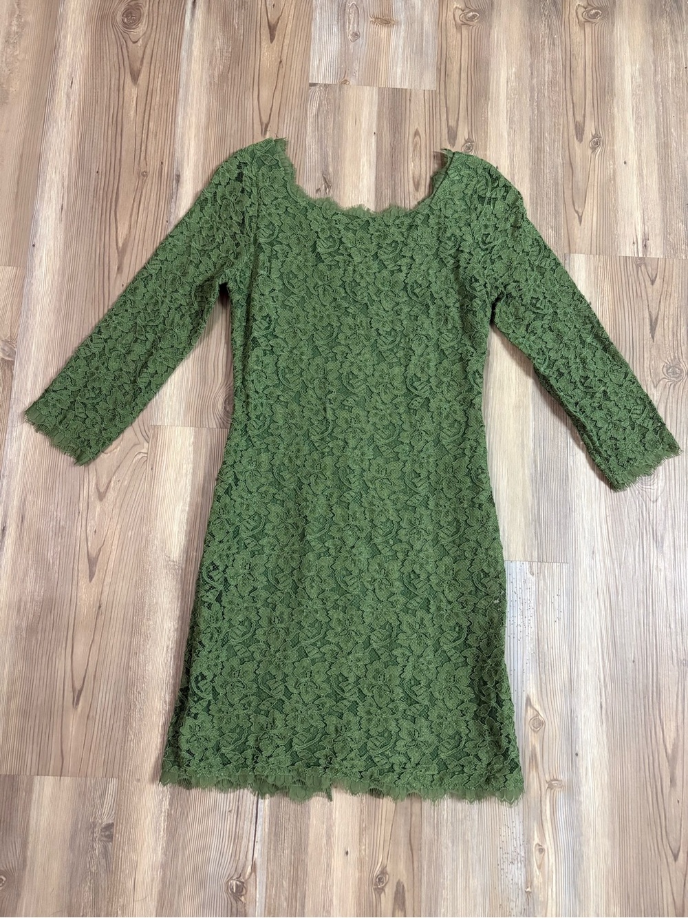 Diane Von Furstenberg DVF Zarita Olive Green Lace 3/4 Sleeve Dress
